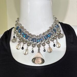 New Chunky, Bold & Unique Multi Coloured Crystals Silver Tone Necklace